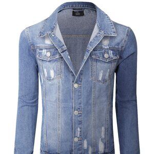 Victorious Men's Plain Denim Jacket Casual Button Up Shirt Indigo